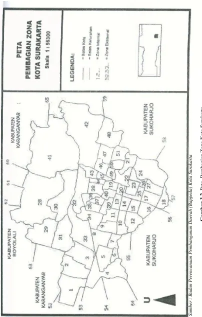 Gambar 3.2. Peta  Pembagian Zona Kota Surakarta 