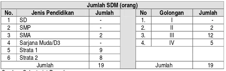 Tabel 5.5. SDM Penyelenggara Kerjasama Pemerintah Daerah 