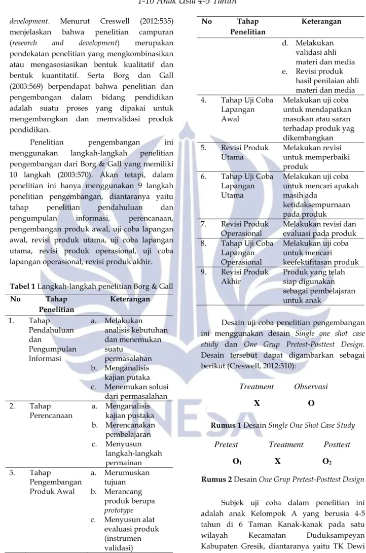 Tabel 1 Langkah-langkah penelitian Borg &amp; Gall  No  Tahap  Penelitian  Keterangan  1