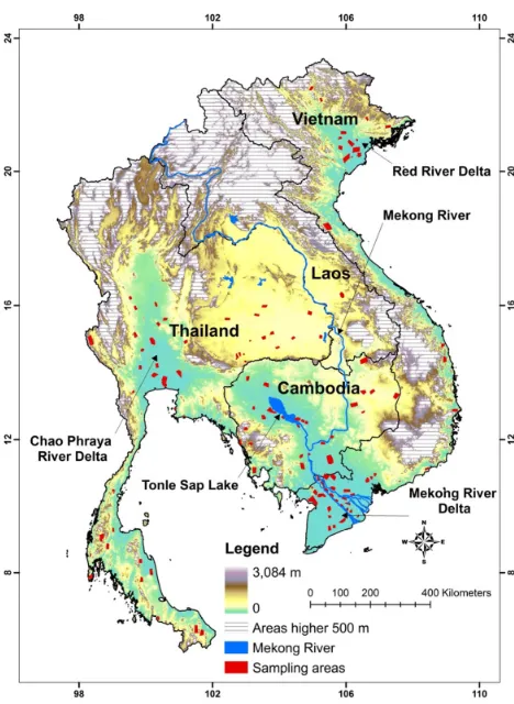 Figure 1. Map of the study area showing the sampling areas (ground reference data) used for extracting training data used in ANNs and evaluating accuracy classification results