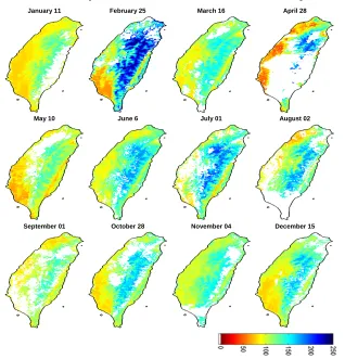 Figure 5. Evolution of resampled 1-km resolution AMSR-E surface soil moisture (g cm-3) in 2009