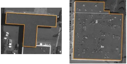 Figure 6. Initial MBRs (a) and adjusted MBRs (b) of the first building projected onto the image  