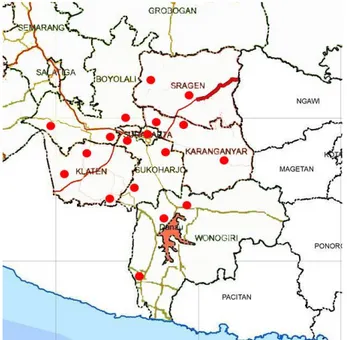 Gambar 1. Lokasi pengambilan sampel ciplukan di wilayah eks-karesidenan Surakarta 