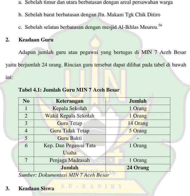 Tabel 4.1: Jumlah Guru MIN 7 Aceh Besar 