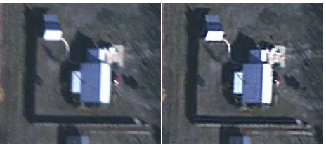 Figure 3 Subsection of an image with 6.9 pixel motion blur (left) and the de-blurred image result (right)
