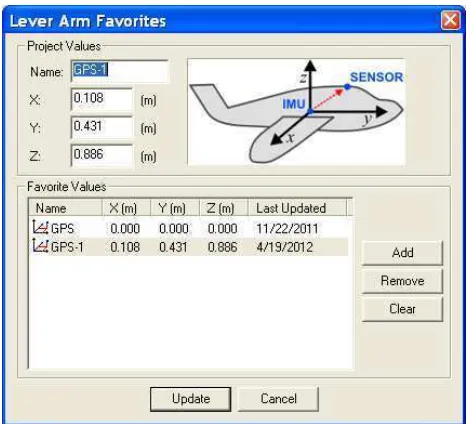 Figure 3: Applying the lever arms IMU to imaging sensor in Waypoint’s Inertial Explorer 