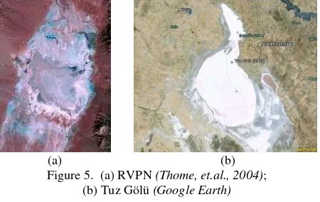 Figure 4.  (a) La Crau test site (Schroeder, et. al., 1999);  (b) Shizafon playa in the Negev Desert (USGS) 