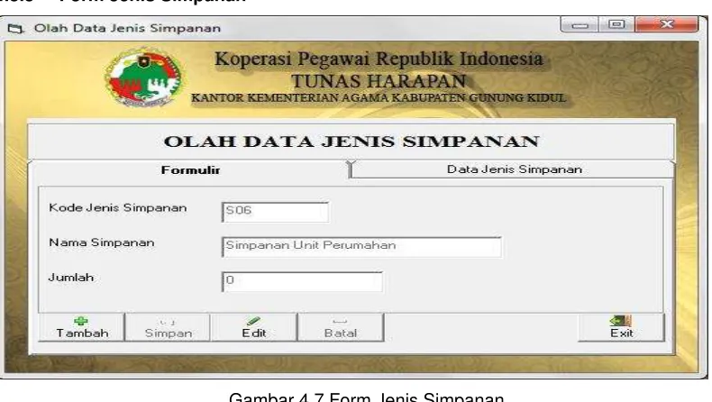 Gambar 4.7 Form Jenis Simpanan 