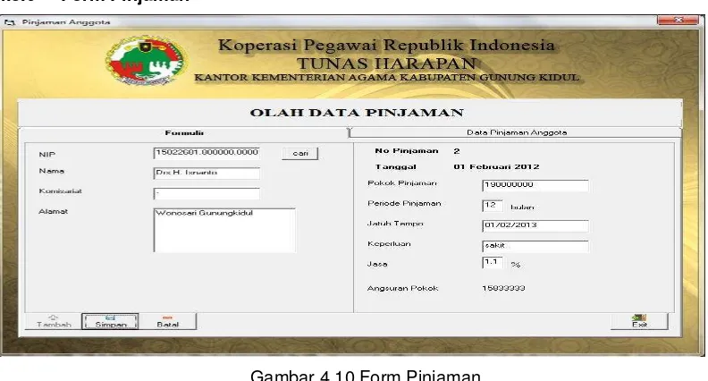 Gambar 4.10 Form Pinjaman 