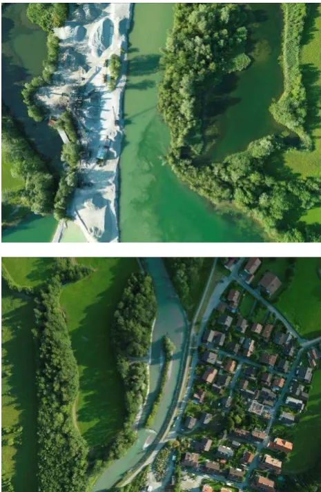 Figure 4 and 5: Pictures taken during survey process and displaying the estuary of River Loisach into Lake Kochel and the river within a flood protection relevant area