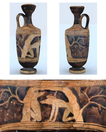 Fig. 11. The final 3D model (up) and the development of the texture map of the carving (bottom) of the bigger lekythos  