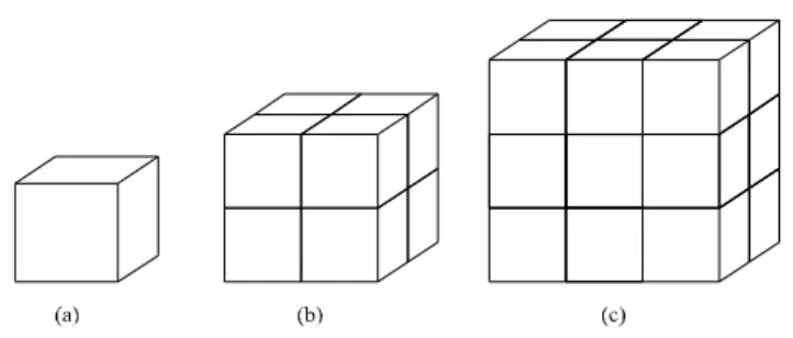 Gambar  menunjukan  bentuk-bentuk  kubus  dengan  ukuran  berbeda.  Kubus  pada  gambar  (a)  merupakan  kubus  satuan