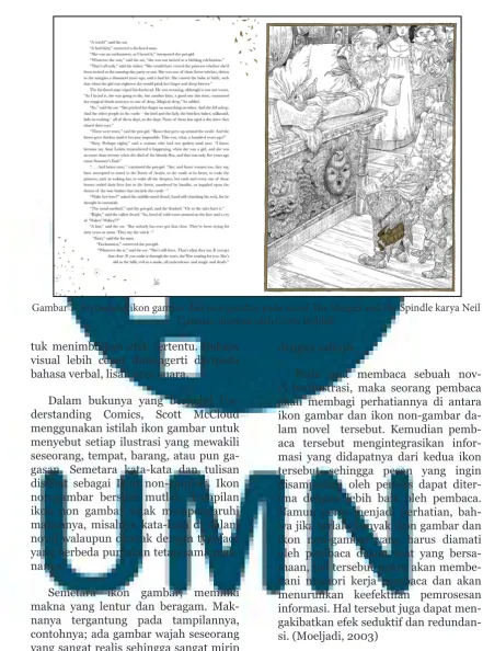 Gambar 7. Perpaduan ikon gambar dan non gambar pada novel The Sleeper and the Spindle karya Neil 