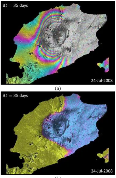 Figure 5. Log-scaled and filtered ratio image t  indicating change associated with the 2008 eruption at Okmok volcano