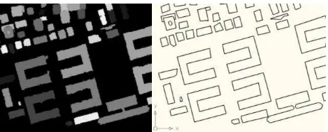 Figure 8. Original DSM, building footprints and generalized contours. 