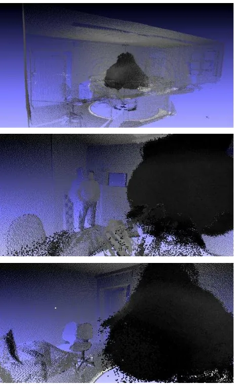Figure 7: Example scene captured during the experiment; above: image captures one side of empty test office scene; 