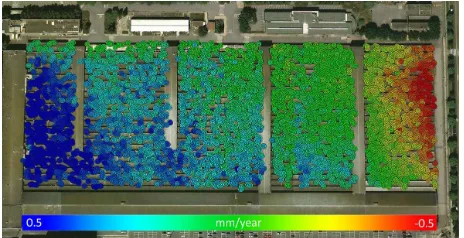 Figure 3. Deformation map of a warehouse estimated from 13 TerraSAR�X images with the standard PSI model