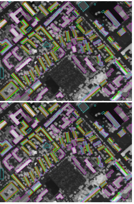 Figure 6: Detected lines in 3K DSM and HSI, before (top) andafter coregistration (bottom)
