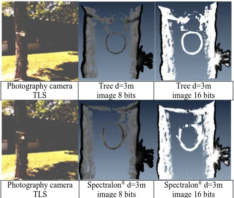 Figure 5. Images produced by the intensity of the TLS 5m target with 0.5mm spacing between points and radiometric resolution of 8 and 16 bits