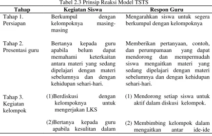 Tabel 2.3 Prinsip Reaksi Model TSTS 