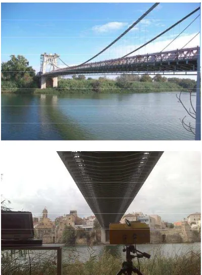 Figure 3. Two views of the monitored bridge and of the measuring RAR system 