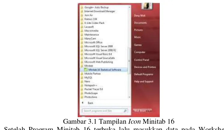 Gambar 3.1 Tampilan  Icon Minitab 16 
