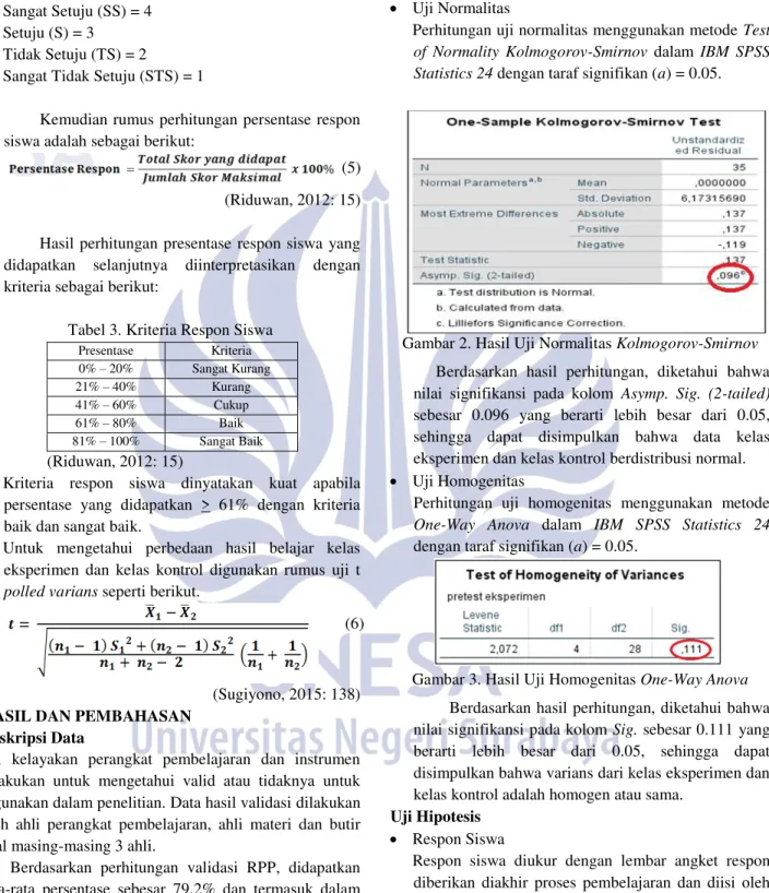 Tabel 3. Kriteria Respon Siswa 