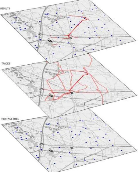 Figure 5. Density map of heritage sites and more tracked routes  