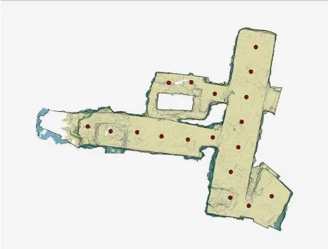 Figure 2. Locations of the 18 scans inside the tomb. 