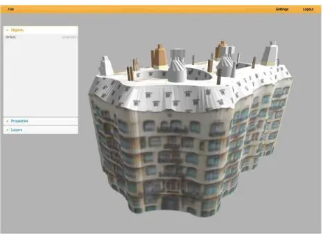 Figure 2: 3D WebGL visualization of the Collada model of ”LaPedrera” (Barcelona) from Google 3D Warehouse