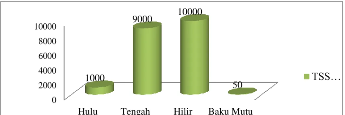Grafik 3.1 Hasil pengukuran kadar TSS di tiga titik  Kecamatan Paguyaman Tahun 2014  Berdasarkan  grafik  4.1  hasil 