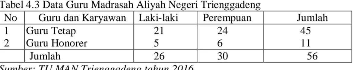 Tabel 4.3 Data Guru Madrasah Aliyah Negeri Trienggadeng 