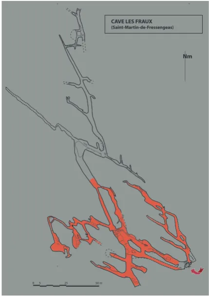 Figure 1. Map of the archaeological cave Les Fraux. The colourful galleries have been scanned from 2008 to 2013