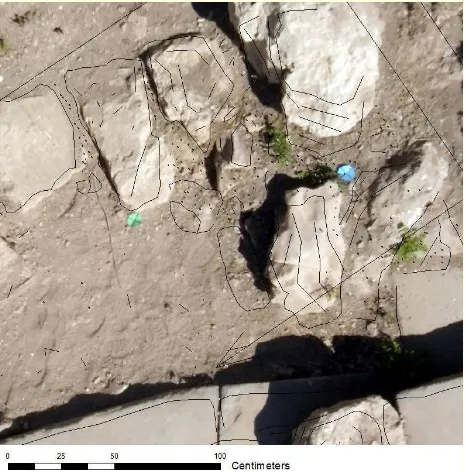 Figure 5. 3D measurement and extraction of an ashlar rock  from UAV-based anaglyph 3D images at Doliche  (ERDAS Stereo Analyst)  