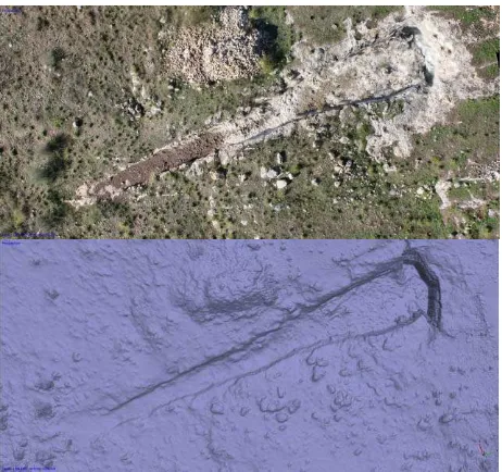 Figure 6. S’Elighe Entosu (Usini, Italy). Ortho-photo of the Roman necropolis and post-Roman mine  