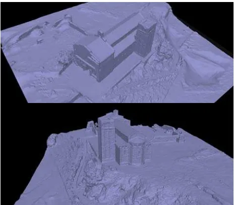 Figure 10. The Bisarcio church and hill, 3D meshed models   