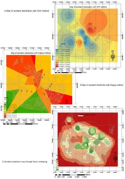 figure. 4 maps obtained from the operators of idw and  kriging and factor overlaying 