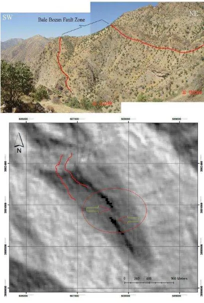 Fig 11. Earthly image (up) of Bale bozan Fault zones and identified through hill shade (down)