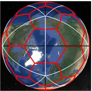 Figure 7. Base system spherical icosahedron oriented for octant symmetry.  