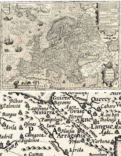 Figure 5: Jodocus Hondius (the elder), 1611, Nova Europæ:Dashed border