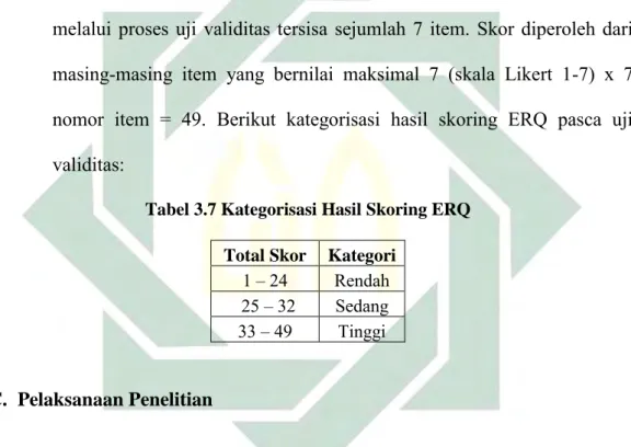 Tabel 3.7 Kategorisasi Hasil Skoring ERQ 
