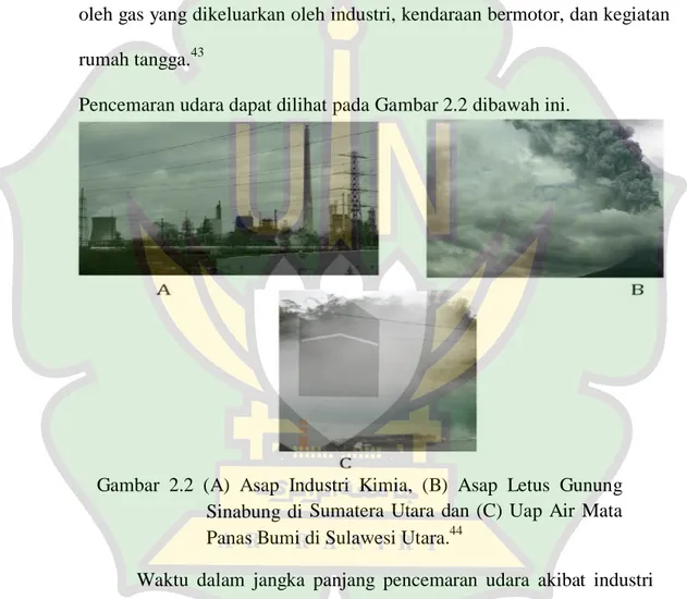 Gambar  2.2  (A)  Asap  Industri  Kimia,  (B)  Asap  Letus  Gunung  Sinabung  di  Sumatera  Utara  dan  (C)  Uap  Air  Mata  Panas Bumi di Sulawesi Utara