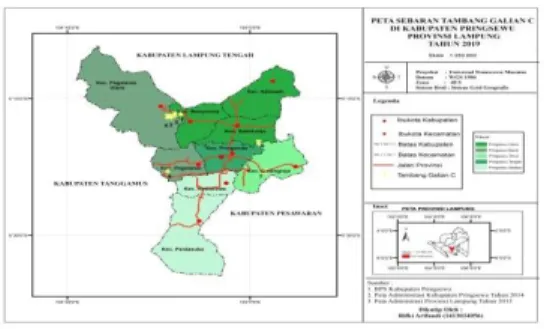 Gambar  2.  Peta  Sebaran  Tambang  Galian C di Kabupaten Pringsewu. 