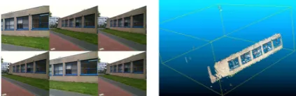 Figure 1: Left; the building chosen for our ﬁrst showcase. Right;Google earth view indicating the location of the building of inter-est and the TLS scanner position.