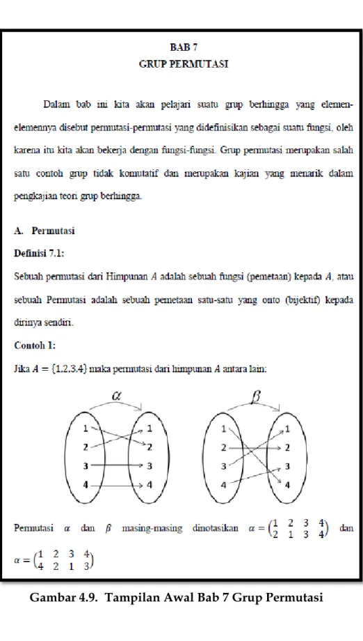 Gambar 4.9.  Tampilan Awal Bab 7 Grup Permutasi 