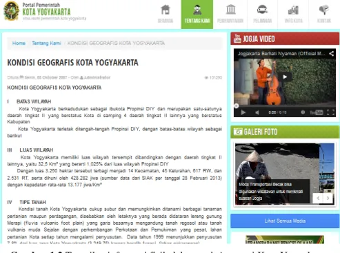Gambar 1.2 Tampilan informasi fisik dalam website resmi Kota Yogyakarta  Sumber: Url 1.2 