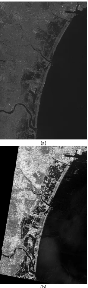 Figure 9 shows the optical image of 2m resolution taken from FORMOSAT-2 and the geocoded TSX image of 5m resolution, which shall be co-registered