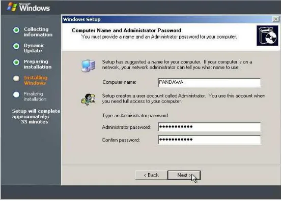 Gambar 4.25 Mengisi nama komputer dan password administrator 