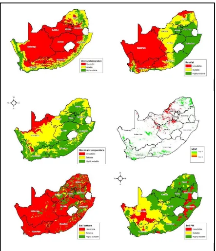 Figure 4: Selected criterion for agricultural suitability for South Africa 