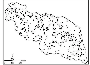 Figure 4. Map showing the pattern of wild pistachio trees (n=431) in the study area. 